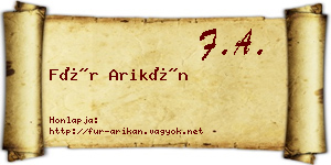 Für Arikán névjegykártya